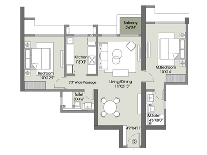 Hiranandani Nerolac Kavesar Thane 2BHK Plan